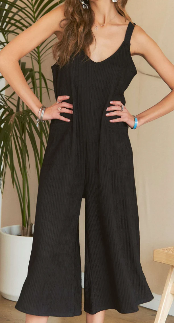 Crinkle Jumper Wide Leg BLACK